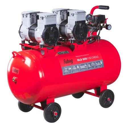 Компрессор воздушный безмасляный малошумный FUBAG OLS 500/100 CM2х2 + Набор пневмоинструмента (5 предметов) в ПОДАРОК